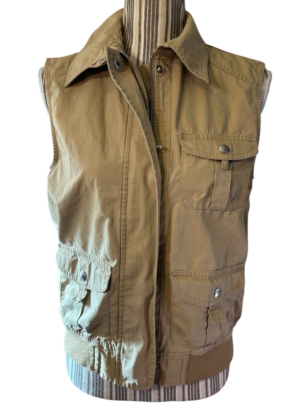 American Living Utility Vest Medium Khaki Tan Cargo Safari 100% Cotton Canvas